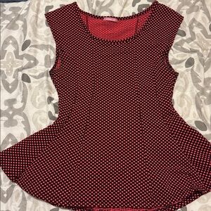 XL Dream girl red lobster in color with black polka dots peplum blouse.